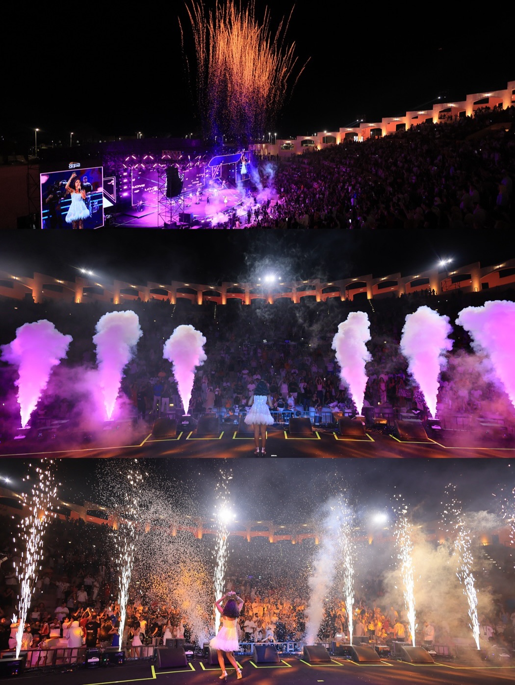 فستان أبيض براق يزين حضور روبي على المسرح الروماني